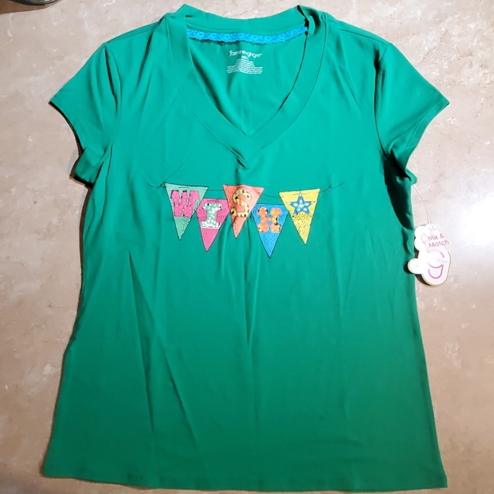 Jasmine & Ginger Green V-neck WISH T-Shirt L